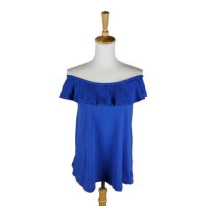 Wildfox Marino Off The Shoulder Ruffle Tee In Ultramarine Blue Size Small